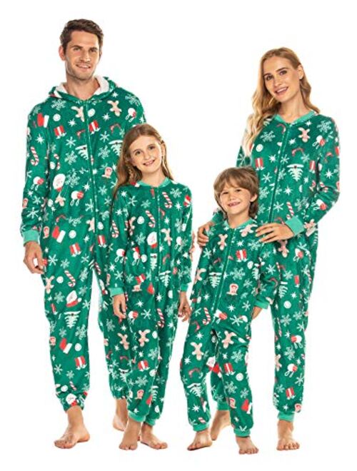 Ekouaer Family Matching Pajamas Set Fleece Onesie Sleepwear Christmas Parent-Child Zipper Jumpsuit with Pocket