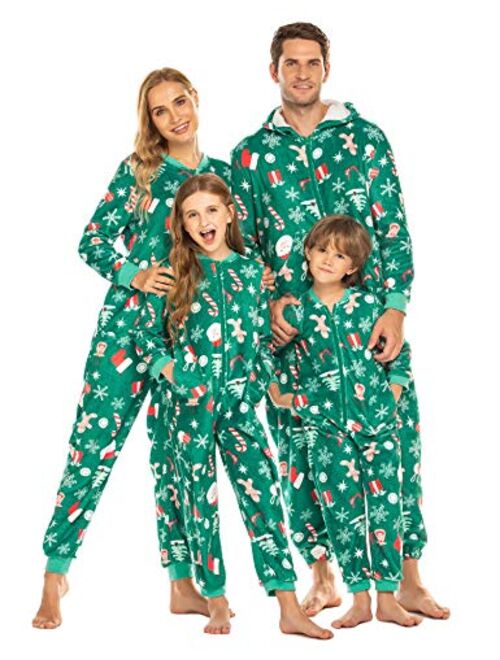 Ekouaer Family Matching Pajamas Set Fleece Onesie Sleepwear Christmas Parent-Child Zipper Jumpsuit with Pocket