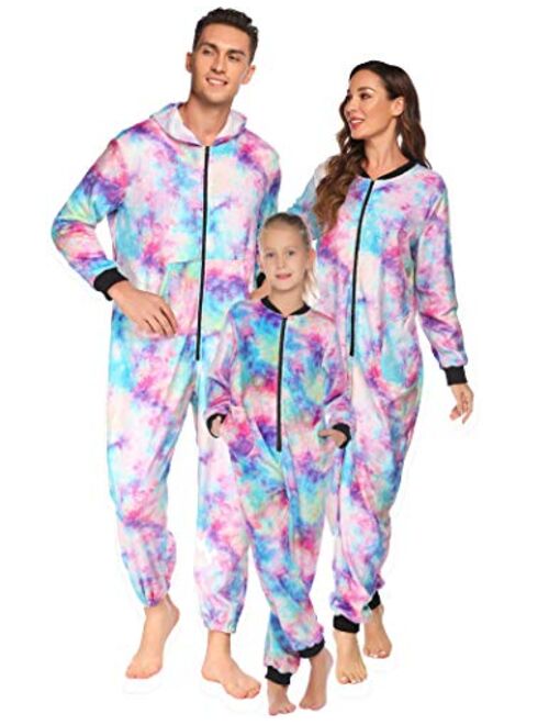 Ekouaer Family Matching Pajamas Set Fleece Onesie Sleepwear Christmas Parent-Child Zipper Jumpsuit with Pocket