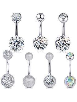 7Pcs Belly Button Rings for Women Girl Surgical Steel CZ Belly Rings