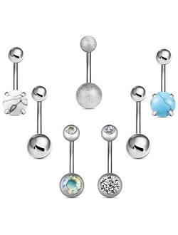 7Pcs Belly Button Rings for Women Girl Surgical Steel CZ Belly Rings