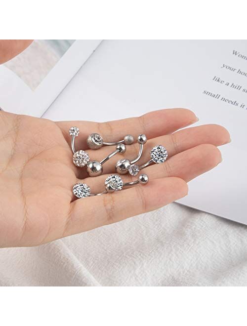 7Pcs Belly Button Rings for Women Girl Surgical Steel CZ Belly Rings