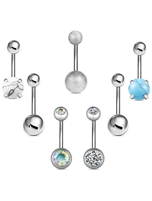 7Pcs Belly Button Rings for Women Girl Surgical Steel CZ Belly Rings