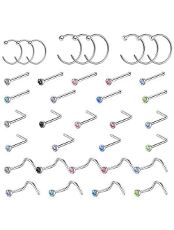 Wssxc Fake Nose Rings Hoop 24 pcs Stainless Steel Faux Ear Nose Septum Ring Clip On Nose Hoop Rings