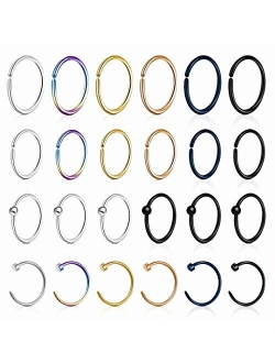 Wssxc Fake Nose Rings Hoop 24 pcs Stainless Steel Faux Ear Nose Septum Ring Clip On Nose Hoop Rings