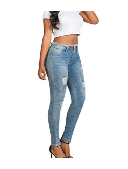 Women's Butt Lift Super Comfy Stretch Denim Skinny High Rise Waist Jeans Ripped Denim Jeans for Women