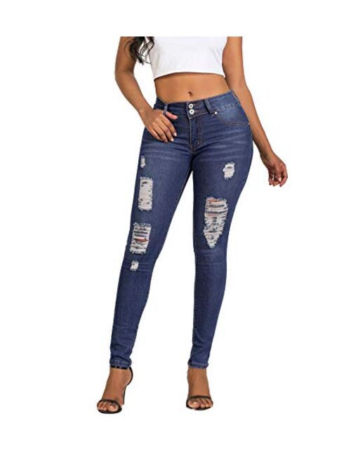 Women's Butt Lift Super Comfy Stretch Denim Skinny High Rise Waist Jeans Ripped Denim Jeans for Women