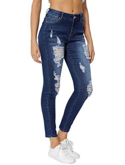 Muhadrs Women's Stretch Skinny Ripped Distressed Jeans Classic Destroyed Hole Jeans