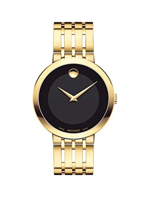 Movado Men's Esperanza Yellow Gold Watch with a Concave Dot Museum Dial, Gold/Black (Model 607059)