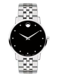 Men's Swiss Museum Classic Diamond-Accent Stainless Steel Bracelet Watch 40mm Movado. Style #0607201