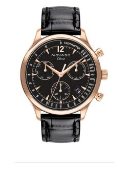 Men's Swiss Chronograph Circa Black Crocodile Leather Strap 43mm