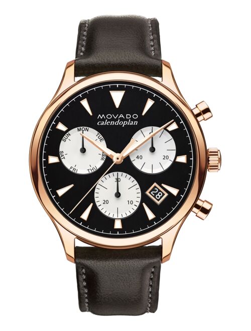 Movado Men's Swiss Chronograph Heritage Series Calendoplan Chocolate Brown Leather Strap Watch 43mm 3650021