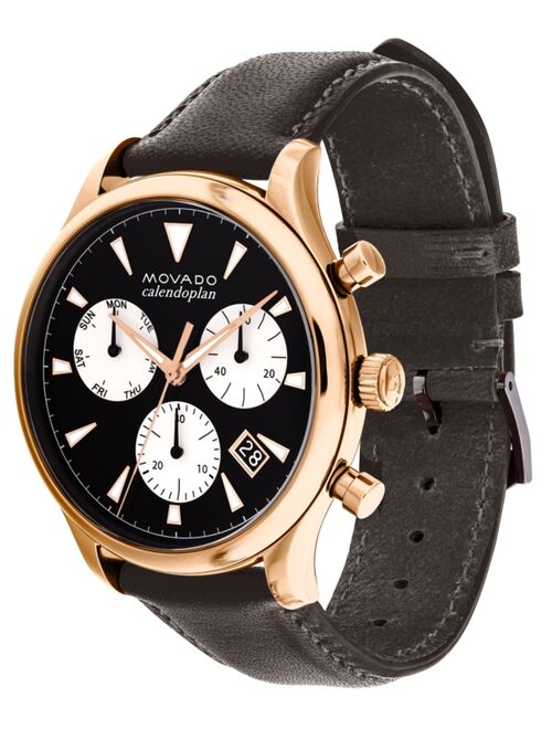 Movado Men's Swiss Chronograph Heritage Series Calendoplan Chocolate Brown Leather Strap Watch 43mm 3650021