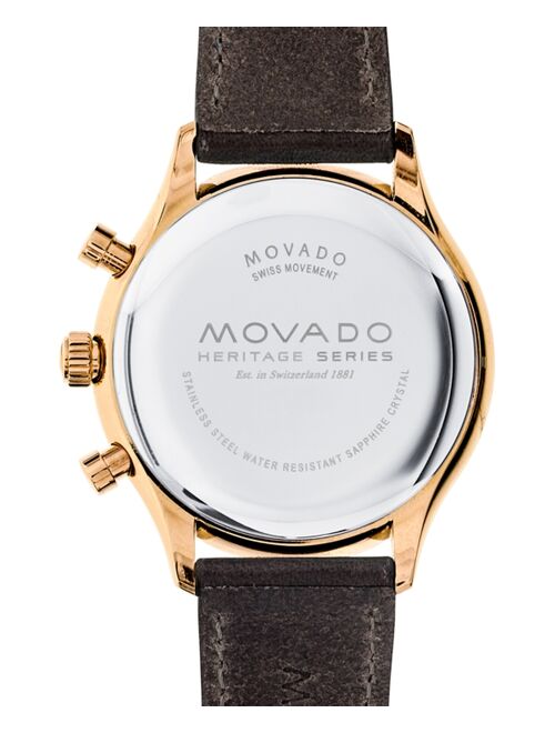 Movado Men's Swiss Chronograph Heritage Series Calendoplan Chocolate Brown Leather Strap Watch 43mm 3650021