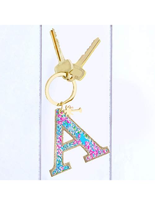 Lilly Pulitzer Leatherette Initial Keychain, Letter Bag Charm for Women