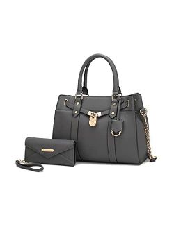 MKF Crossbody Tote Bag for Women & Wristlet Wallet Purse Set PU Leather Top-Handle Satchel Shoulder Handbag
