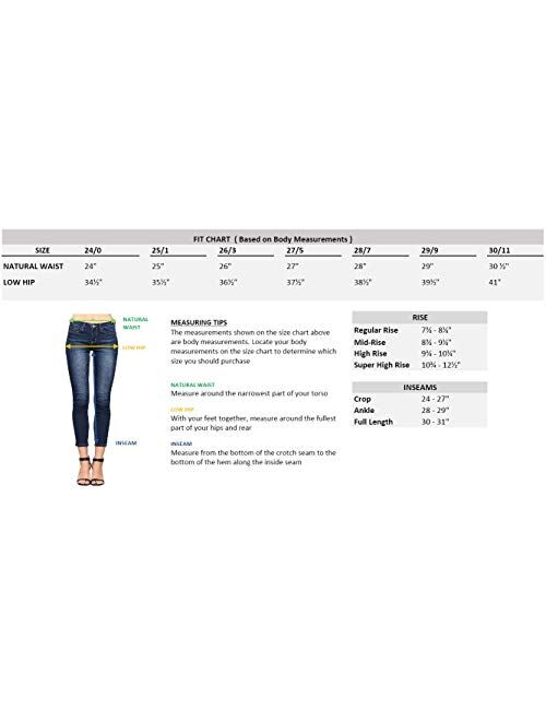 VERVET Women's Mid Rise Super Soft Ankle Skinny Jeans