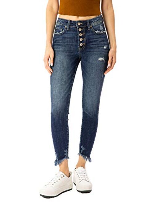 Kan Can Women's High Rise Button Fly Skinny Jeans - KC8577