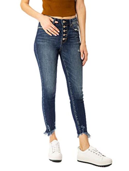 Kan Can Women's High Rise Button Fly Skinny Jeans - KC8577