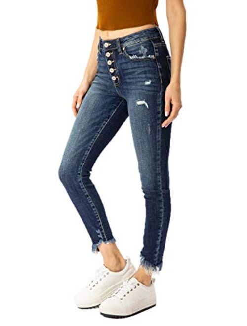 Kan Can Women's High Rise Button Fly Skinny Jeans - KC8577