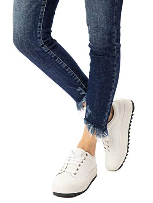 Kan Can Women's High Rise Button Fly Skinny Jeans - KC8577