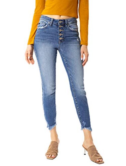 Kan Can Women's High Rise Button Fly Skinny Jeans - KC8577