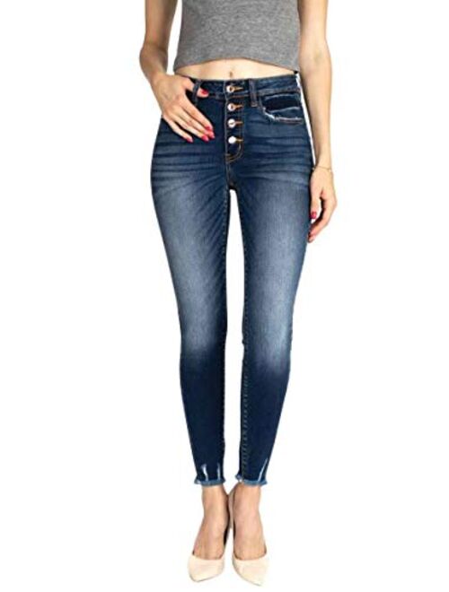 Kan Can Women's High Rise Distressed Super Skinny Jeans