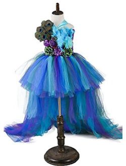 Tutu Dreams Deluxe Long Train Peacock Dress for Girls 2-12Y Flower Girl Birthday Party