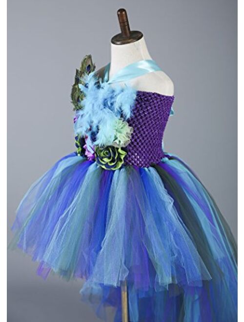 Tutu Dreams Deluxe Long Train Peacock Dress for Girls 2-12Y Flower Girl Birthday Party