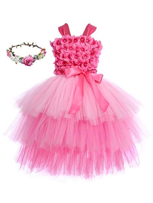 Tutu Dreams Flower Tiered Tutu Dress for Girls 1-12Y with Crown Birthday Party Pageant Holiday