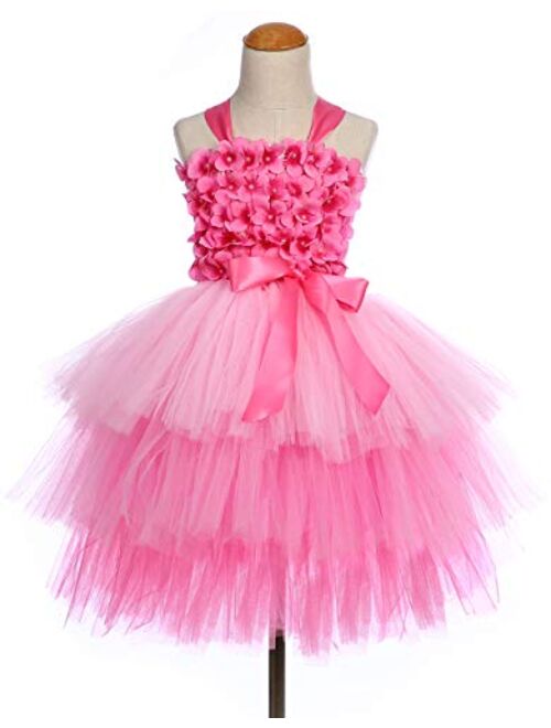 Tutu Dreams Flower Tiered Tutu Dress for Girls 1-12Y with Crown Birthday Party Pageant Holiday