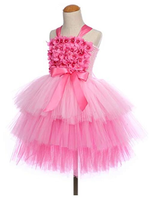 Tutu Dreams Flower Tiered Tutu Dress for Girls 1-12Y with Crown Birthday Party Pageant Holiday