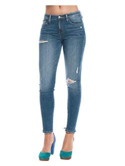 Flying Monkey 5 Pocket Skinny Jeans Mid-Rise Blue Distressed Frayed