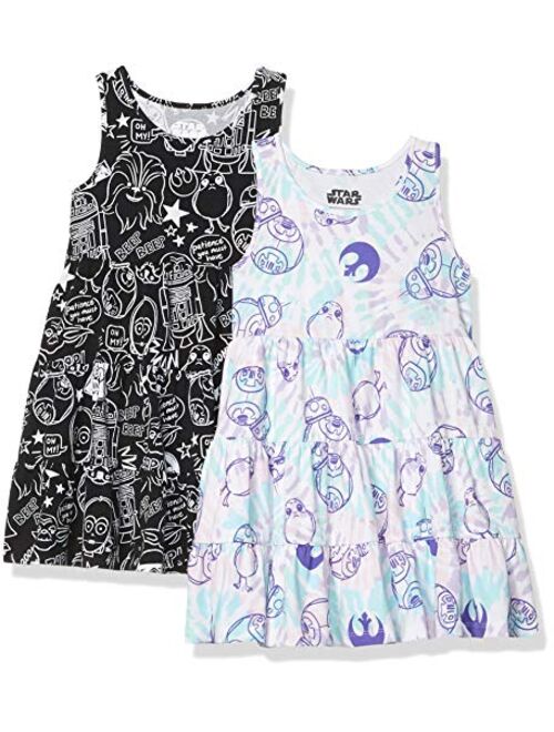 Spotted Zebra Girls' Disney Star Wars Marvel Frozen Princess Knit Sleeveless Tiered Dresses