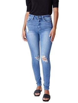 Kan Can Women's Super High Rise Distressed Curvy Fit Jeans - KC6223