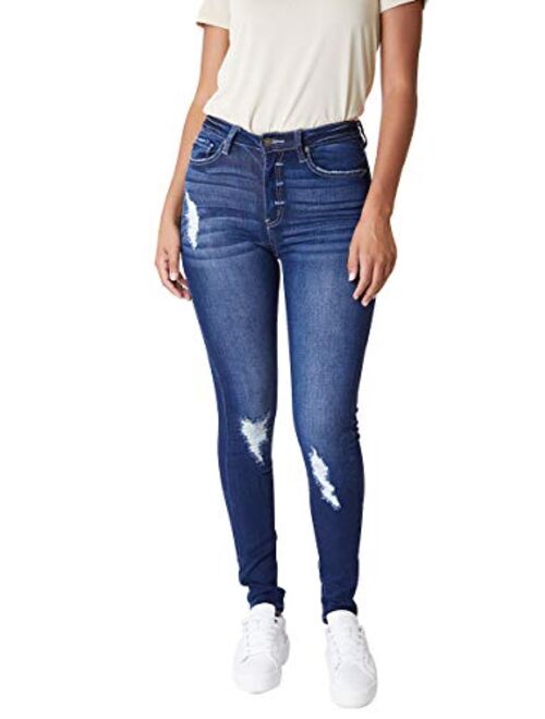 Kan Can Women's Super High Rise Distressed Curvy Fit Jeans - KC6223