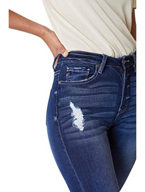 Kan Can Women's Super High Rise Distressed Curvy Fit Jeans - KC6223