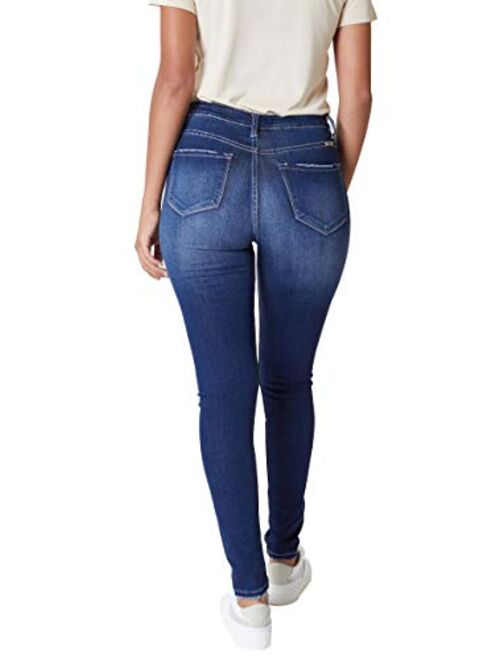 Kan Can Women's Super High Rise Distressed Curvy Fit Jeans - KC6223