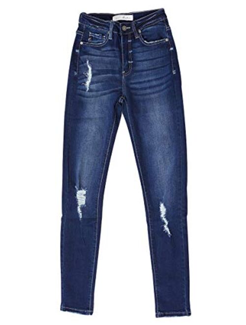 Kan Can Women's Super High Rise Distressed Curvy Fit Jeans - KC6223