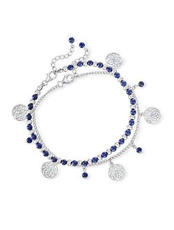 Lapis Bead Jewelry Set: 2 Charm Anklets in Sterling Silver. 9 inches