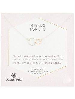 Friends For Life Sterling Silver and Rose Gold Dipped Linked Rings Necklace