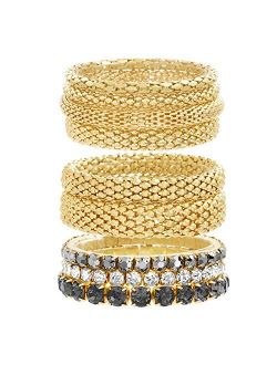 Yellow Gold Tone and Black Rhinestone Stretch Bangle Bracelet Set For Women, One Size (SMB488501GD)