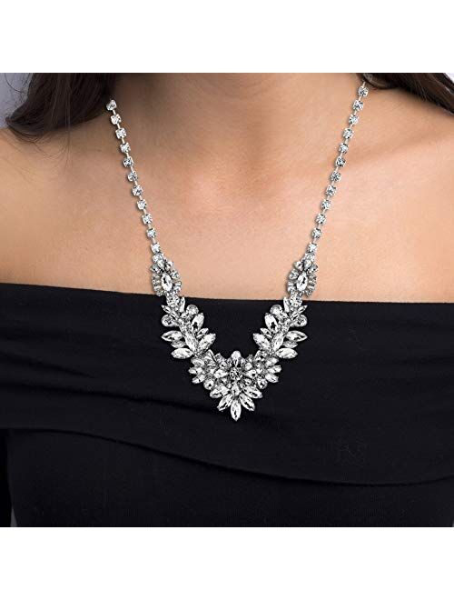 Steve Madden Silver-Tone Flower Cluster Design Bib Statement Rhinestone Necklace For Women