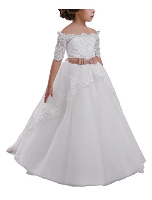 Abaowedding Elegant Flower Girl Lace Beading First Communion Dress 2-12 Years Old