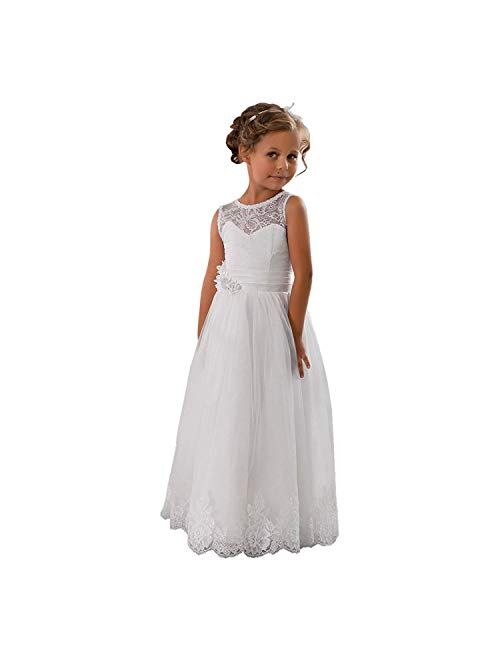 Abaowedding Lace Embellished A-Line Sleeveless Girls Wedding Party Dresses