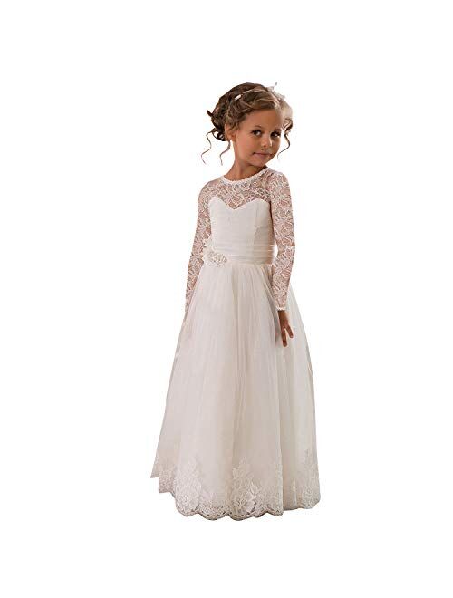 Abaowedding Lace Embellished A-Line Sleeveless Girls Wedding Party Dresses