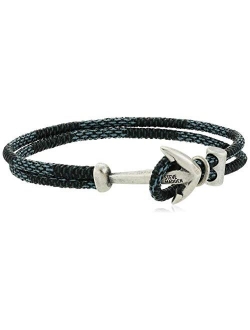 Woven Leather 7.25 Inch Anchor Hook Bracelet for Men in Stainless Steel