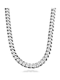Solid 925 Sterling Silver Italian 9mm Solid Diamond-Cut Cuban Link Curb Chain Necklace for Men 18, 20,22, 24, 26, 28, 30 Inch Made in Italy