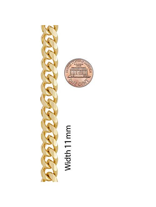 LIFETIME JEWELRY 11mm Cuban Link Chain Necklace for Men & Teen 24k Gold Plated