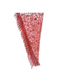 Gilroy Women Hollow Tassel Lace Floral Knit Triangle Mantilla Scarf Shawl